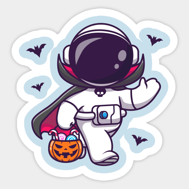 Cute Astronaut Dracula Holding Pumpkin Basket Candy  Cartoon Sticker by Catalyst Labs